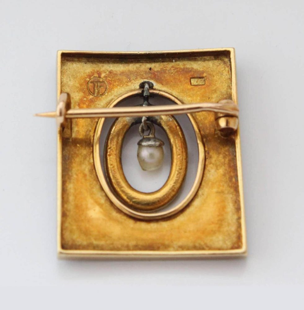 Antique Jugendstil Enamel and Gold Brooch by Theodor Fahrner