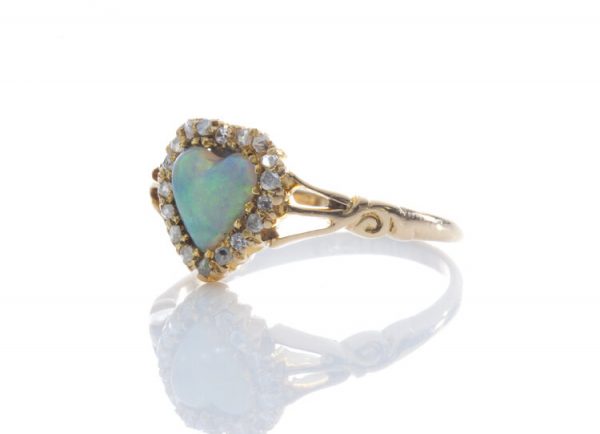 Antique Victorian Opal and Rose Cut Diamond Heart Shaped Cluster Ring