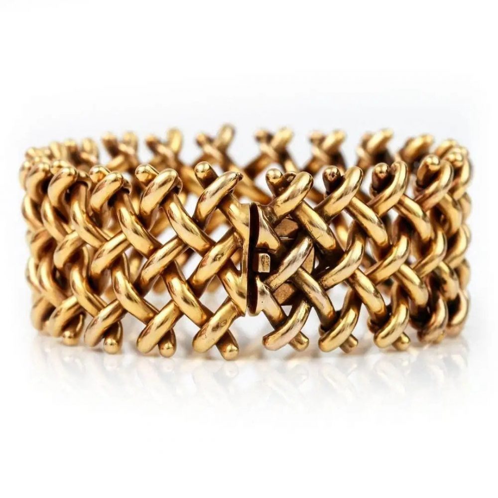 Antique Victorian 18ct Yellow Gold Wide Lattice Bracelet