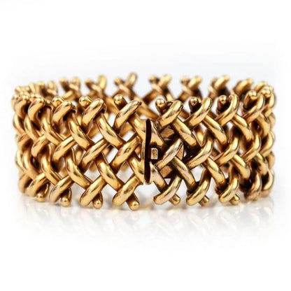 Antique Victorian 18ct Yellow Gold Wide Lattice Bracelet