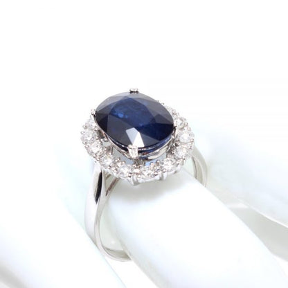 Vintage 3.50ct Oval Sapphire and Diamond Cluster Ring in 18ct White Gold, Circa 1970s