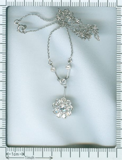 Vintage Art Deco Diamond and Platinum Flower Pendant Necklace, 1.10cts