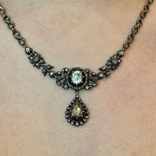 Victorian Antique Rose Cut Diamond Cluster Necklace