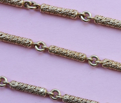 Vintage Georges Lenfant 18ct Gold Textured Bar Chain Necklace; 18ct yellow gold chain with bars of textured gold, Georges Lenfant, France, Circa 1970.