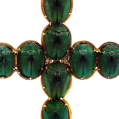 Antique Victorian 15ct Gold Cross Pendant with Taxidermy Scarab Beetle