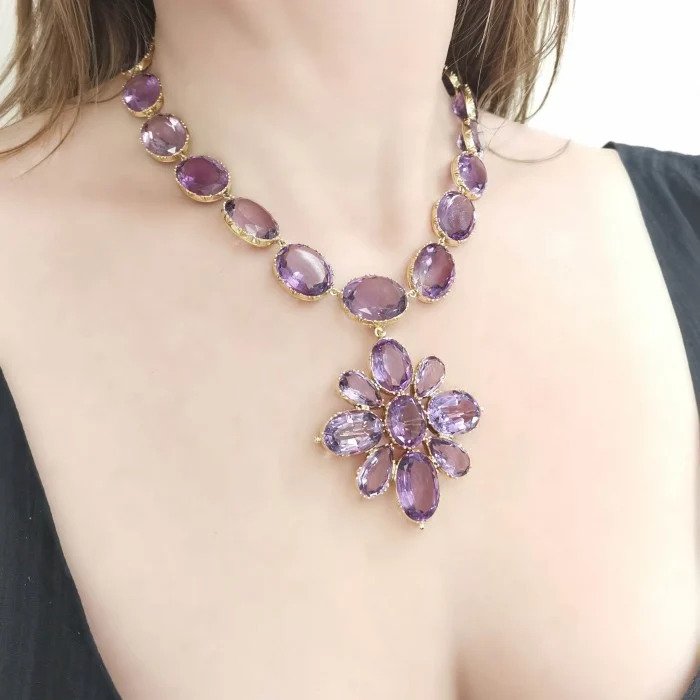 Antique Victorian Amethyst Riviere Necklace and Cross Pendant