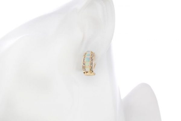 Vintage Opal and Diamond Half Hoop Earrings, Circa 1970s