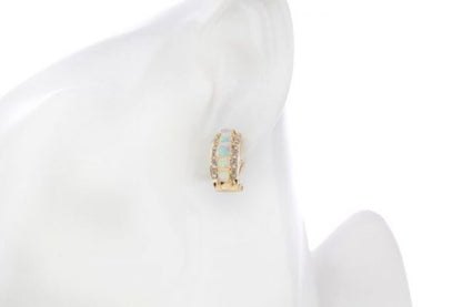Vintage Opal and Diamond Half Hoop Earrings, Circa 1970s