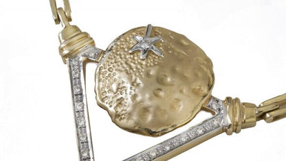 Vintage 18ct Yellow Gold Chain Necklace with Diamonds; set with 0.38cts round brilliant-cut diamonds in a geometric design. Circa 1970s