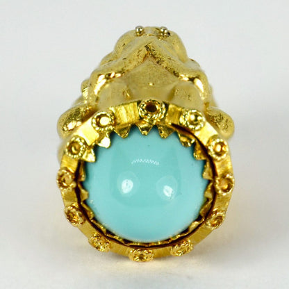 18ct Yellow Gold Three Wise Monkeys Pendant Charm with Cabochon Turquoise