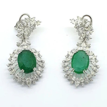 10.8ct Emerald and Diamond Cluster Drop Earrings