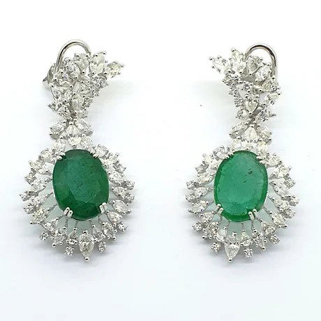 10.8ct Emerald and Diamond Cluster Drop Earrings
