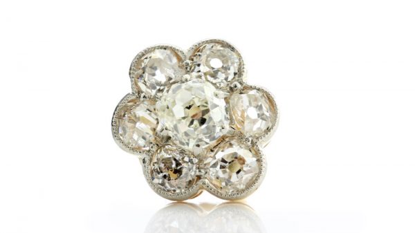 Antique Victorian Old Cut Diamond Floral Cluster Earrings, 1.44 carats