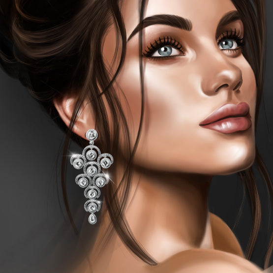 Rose Cut Diamond Grape Chandelier Drop Earrings, 9.20 carats