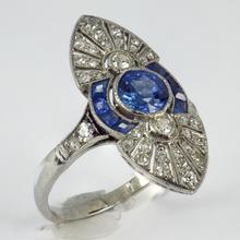 Vintage French Sapphire, Diamond and Platinum Cocktail Ring; set with 1.25cts sapphires and 0.80cts old European-cut diamonds, maker’s mark for Jean Jorens