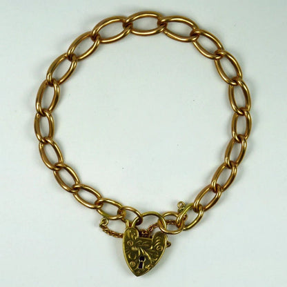 Georg Jensen Rose Gold Curb Link Bracelet with Engraved Heart Padlock