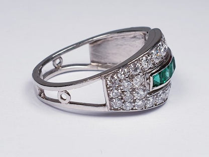 Vintage 1940s Emerald and Diamond Asymmetric Geometric Band Ring