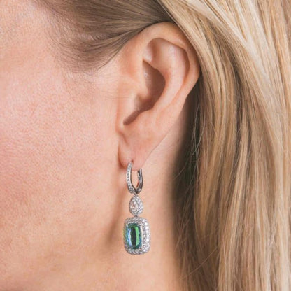 Indicolite Tourmaline and Diamond Cluster Drop Earrings, 6.34 carats