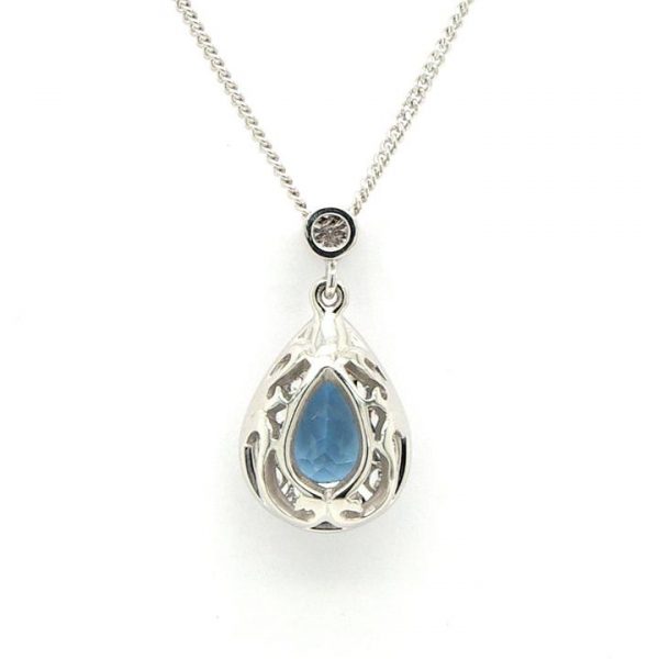 Aquamarine and Diamond Pear Shaped Drop Pendant, 18ct white gold