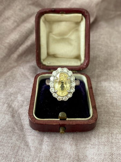 6.42ct Yellow Sapphire and Diamond Oval Cluster Ring in 18ct White Gold
