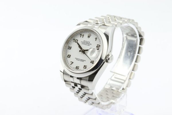Rolex Oyster Perpetual Datejust 36mm Stainless Steel 116200 with Roulette Date, white dial with Arabic numerals, stainless steel Jubilee bracelet with Crownclasp, with Rolex papers, Circa 2009