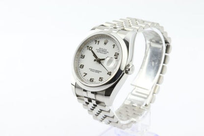 Rolex Oyster Perpetual Datejust 36mm Stainless Steel 116200 with Roulette Date, white dial with Arabic numerals, stainless steel Jubilee bracelet with Crownclasp, with Rolex papers, Circa 2009