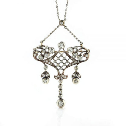 Antique Edwardian Old Cut Diamond Pendant Necklace Brooch, 1.70 carats