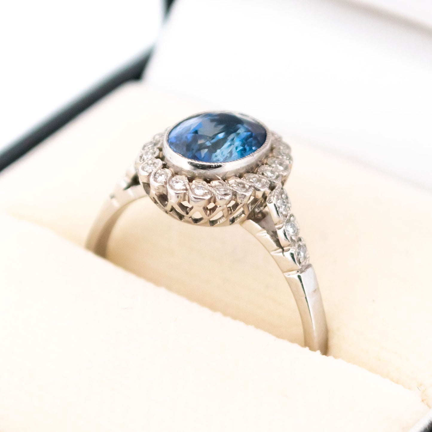 Platinum, Sapphire and Diamond Oval Cluster Ring, 2.04 Carats