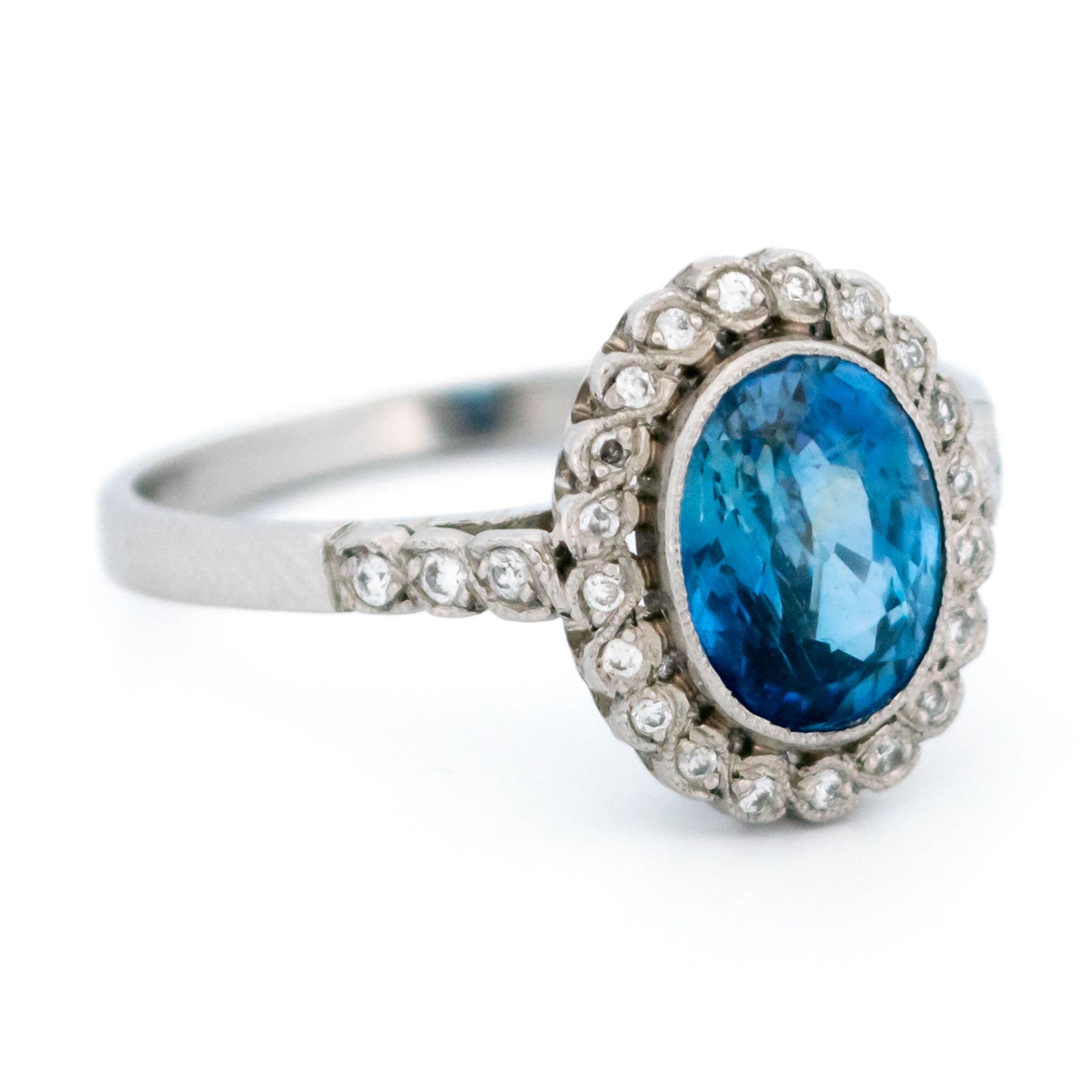Platinum, Sapphire and Diamond Oval Cluster Ring, 2.04 Carats