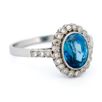 Platinum, Sapphire and Diamond Oval Cluster Ring, 2.04 Carats