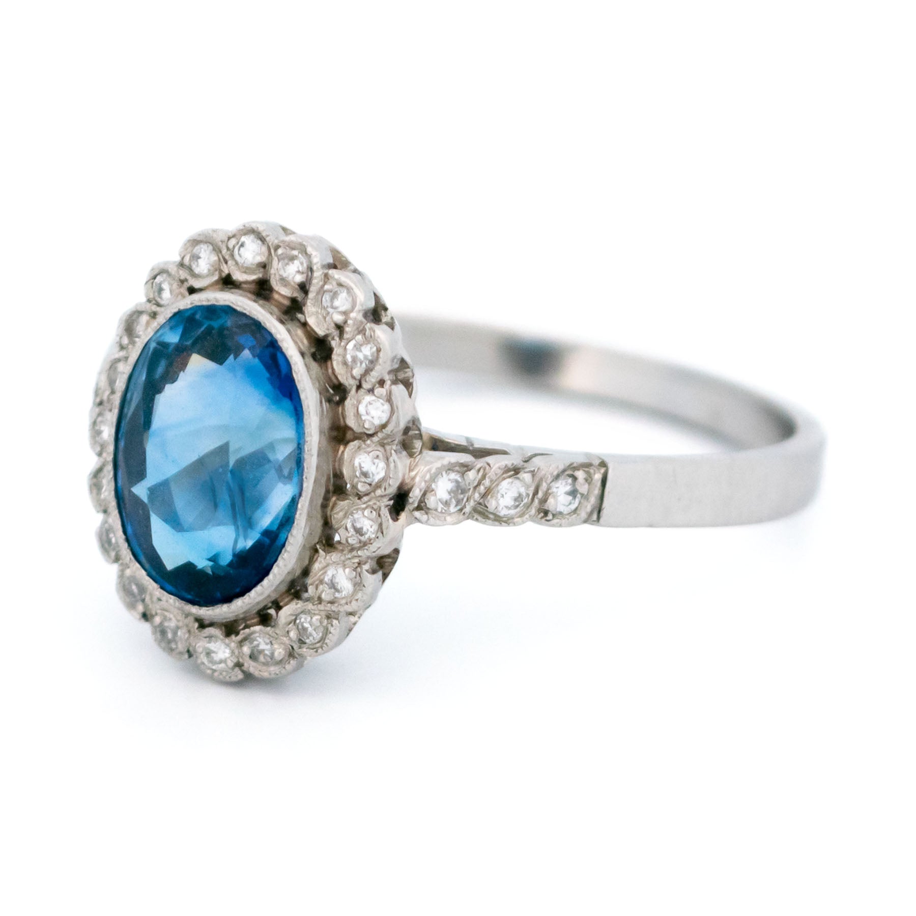 Platinum, Sapphire and Diamond Oval Cluster Ring, 2.04 Carats