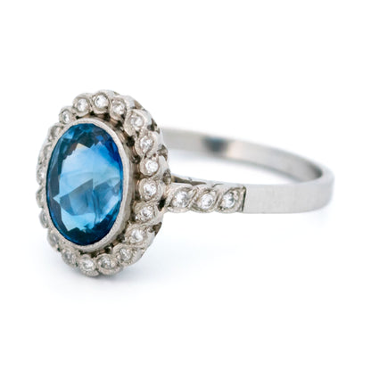 Platinum, Sapphire and Diamond Oval Cluster Ring, 2.04 Carats