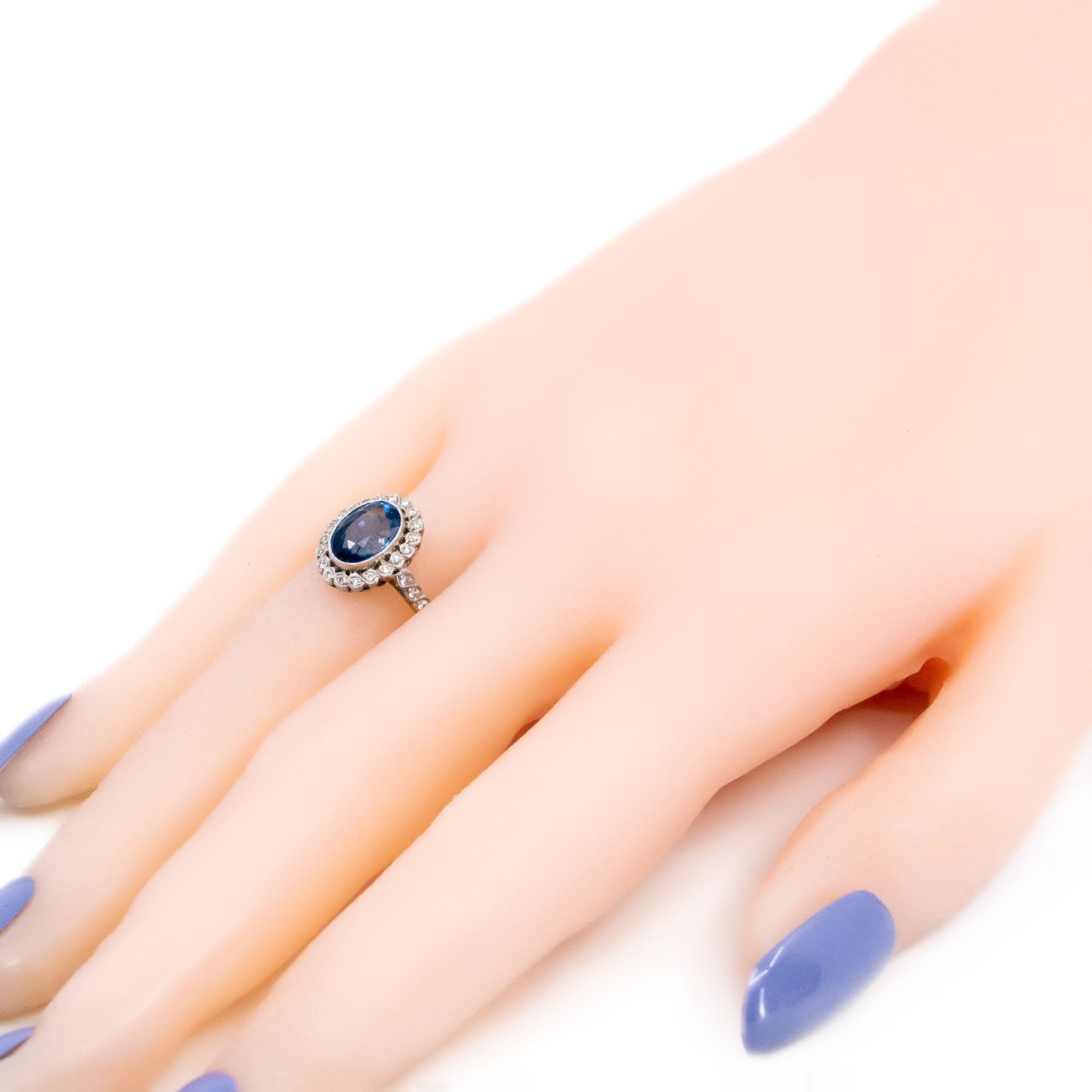 Platinum, Sapphire and Diamond Oval Cluster Ring, 2.04 Carats