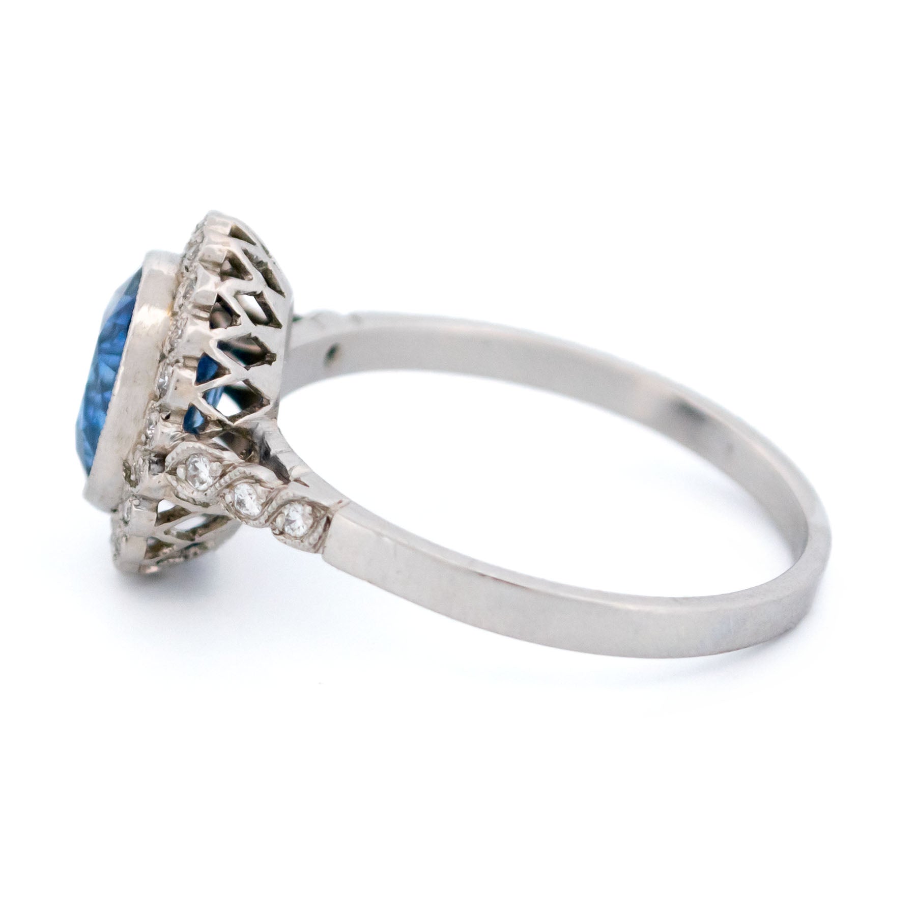 Platinum, Sapphire and Diamond Oval Cluster Ring, 2.04 Carats
