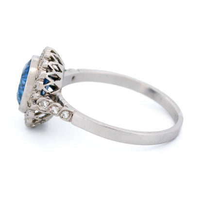 Platinum, Sapphire and Diamond Oval Cluster Ring, 2.04 Carats