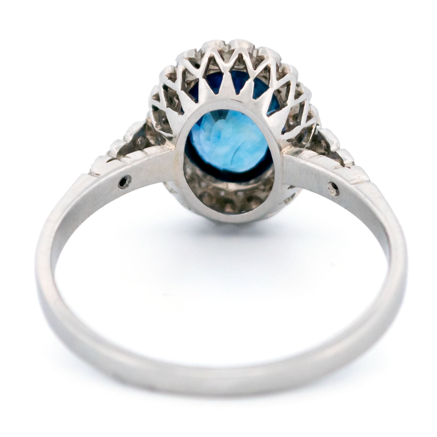 Platinum, Sapphire and Diamond Oval Cluster Ring, 2.04 Carats