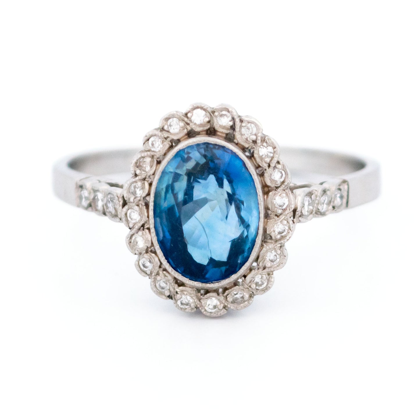 Platinum, Sapphire and Diamond Oval Cluster Ring, 2.04 Carats