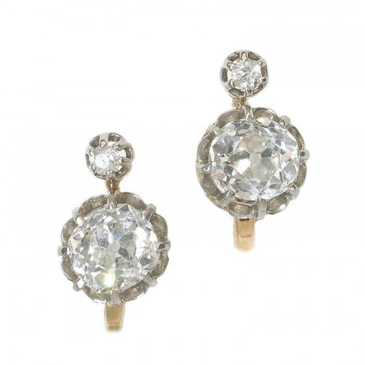 Vintage Antqiue diamond drop earrings Old cut diamond 1 to 1.50 carat each total 2.60 carats