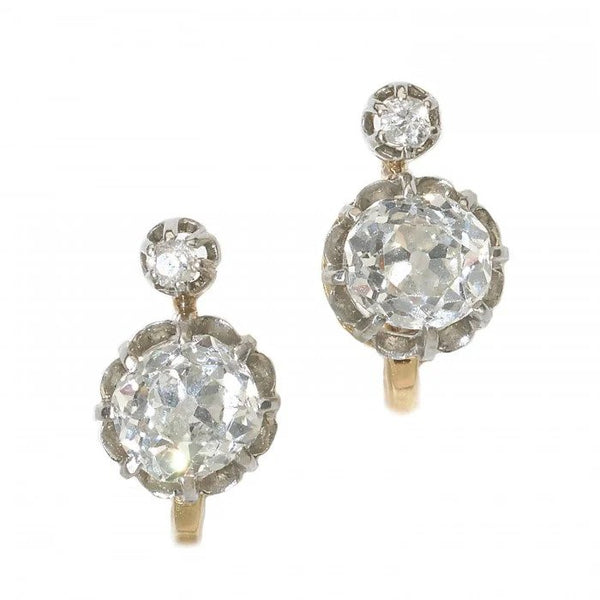 Vintage Antqiue diamond drop earrings Old cut diamond 1 to 1.50 carat each total 2.60 carats