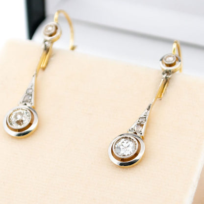 Art Deco Old Cut Diamond Pendant Earrings In 18 Carat Yellow And White Gold