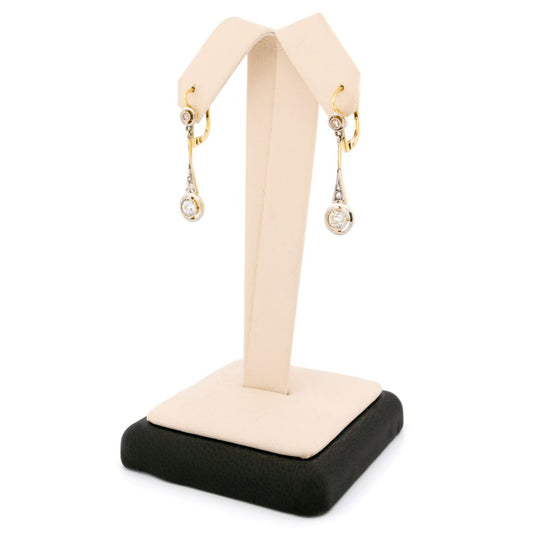 Art Deco Old Cut Diamond Pendant Earrings In 18 Carat Yellow And White Gold