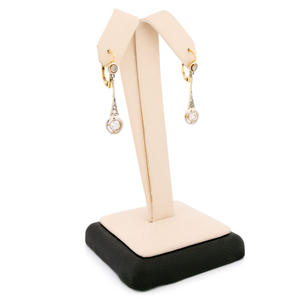 Art Deco Old Cut Diamond Pendant Earrings In 18 Carat Yellow And White Gold