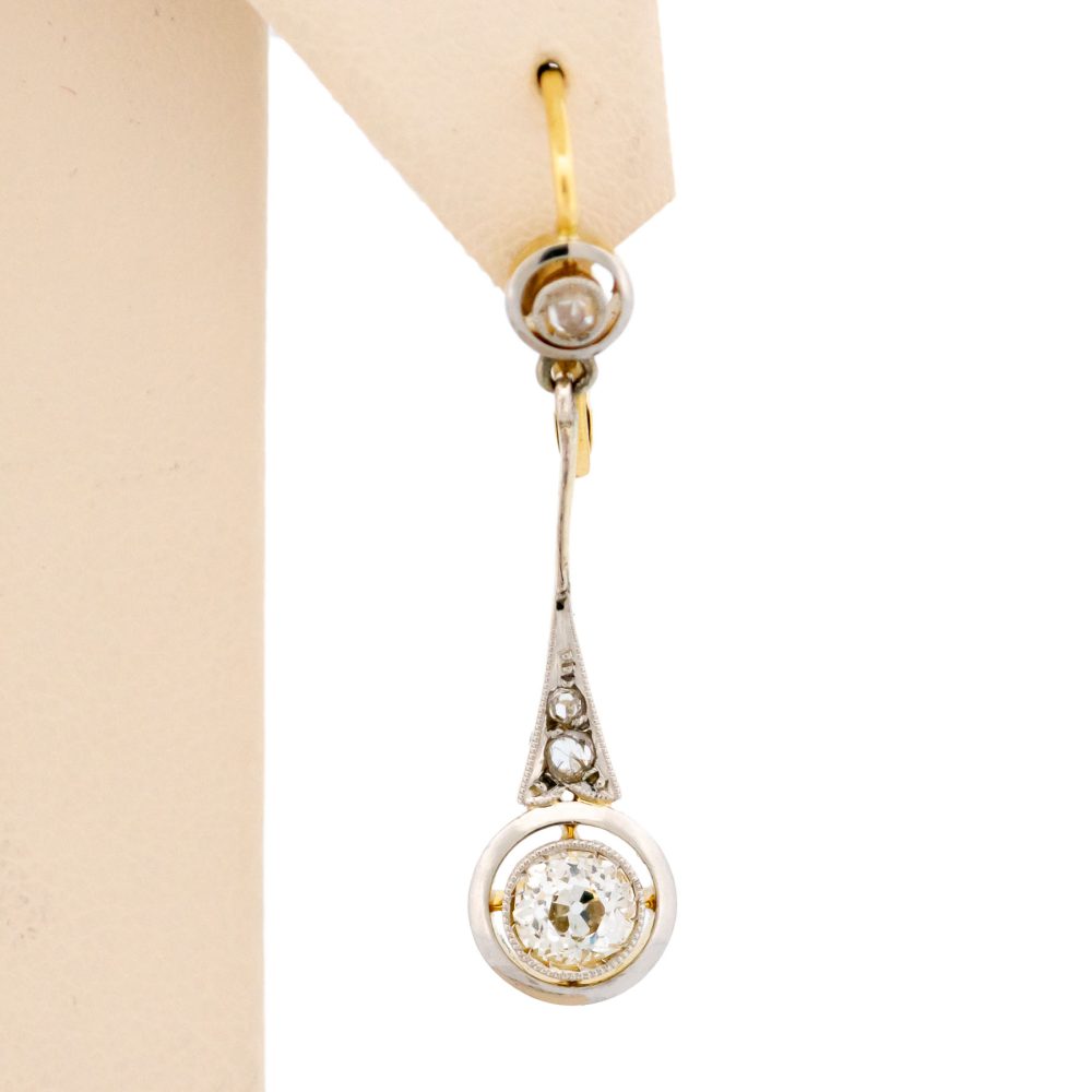 Art Deco Old Cut Diamond Pendant Earrings In 18 Carat Yellow And White Gold