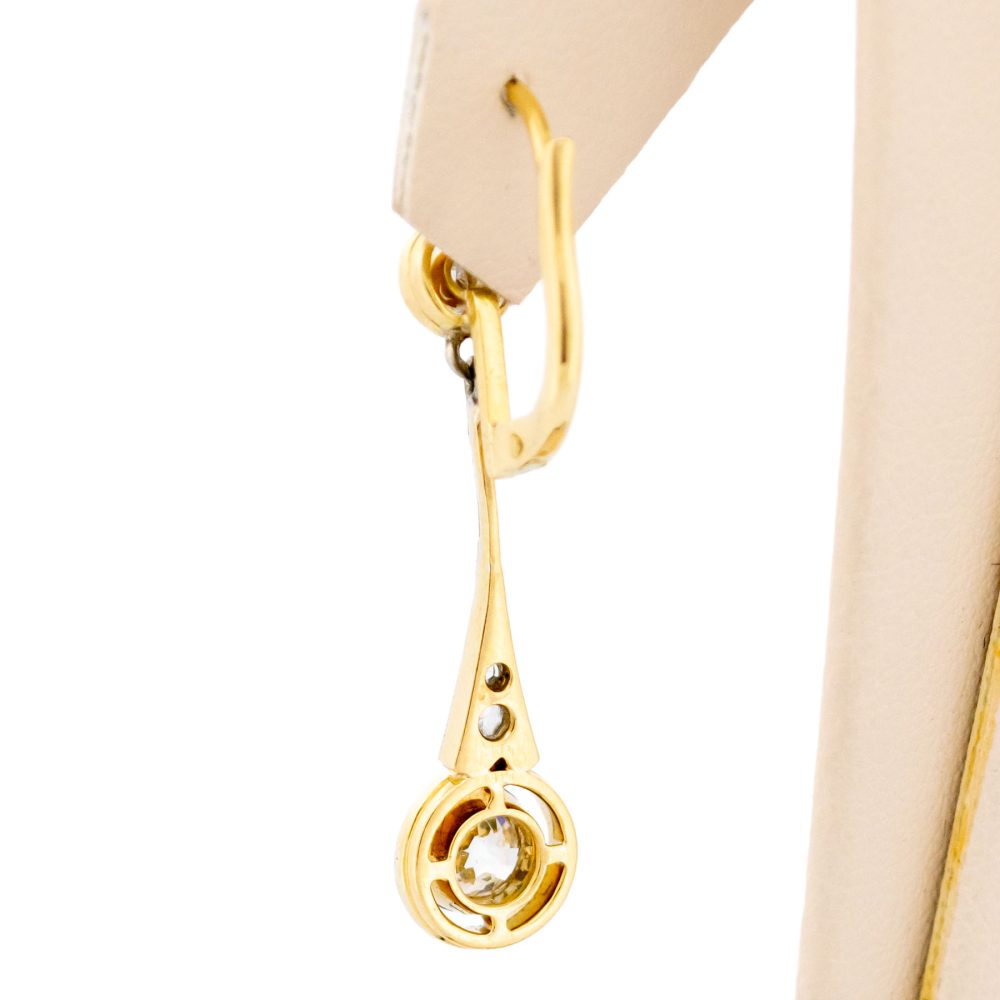 Art Deco Old Cut Diamond Pendant Earrings In 18 Carat Yellow And White Gold
