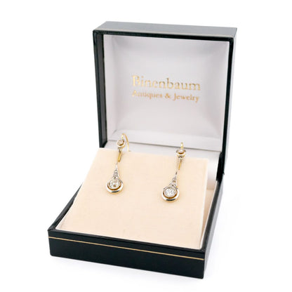 Art Deco Old Cut Diamond Pendant Earrings In 18 Carat Yellow And White Gold