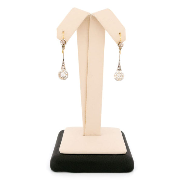 Art Deco Old Cut Diamond Pendant Earrings In 18 Carat Yellow And White Gold