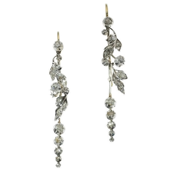 Antique Victorian Rose Cut Diamond Chandelier Earrings