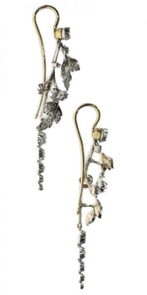 Antique Victorian Rose Cut Diamond Chandelier Earrings