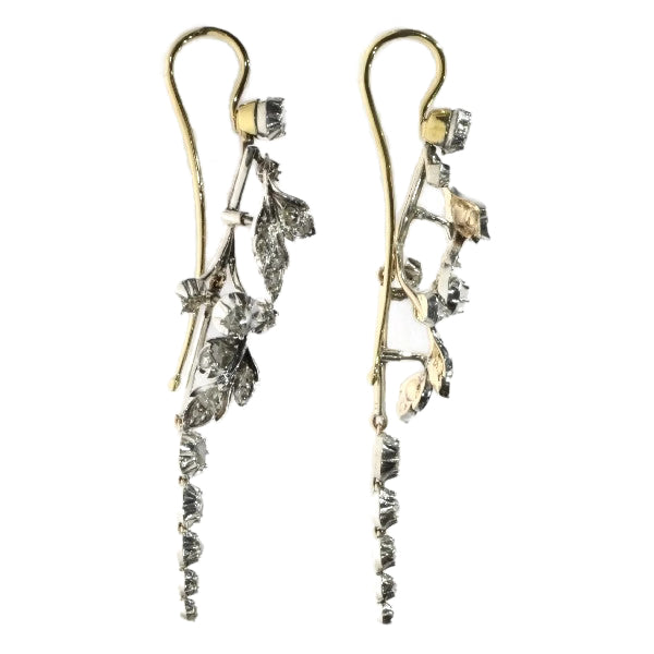 Antique Victorian Rose Cut Diamond Chandelier Earrings