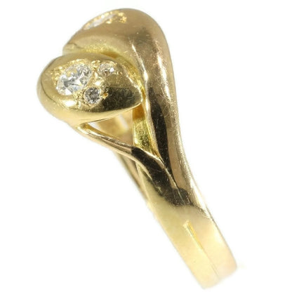 Antique Art Nouveau Double Headed Gold Snake Ring with Diamonds